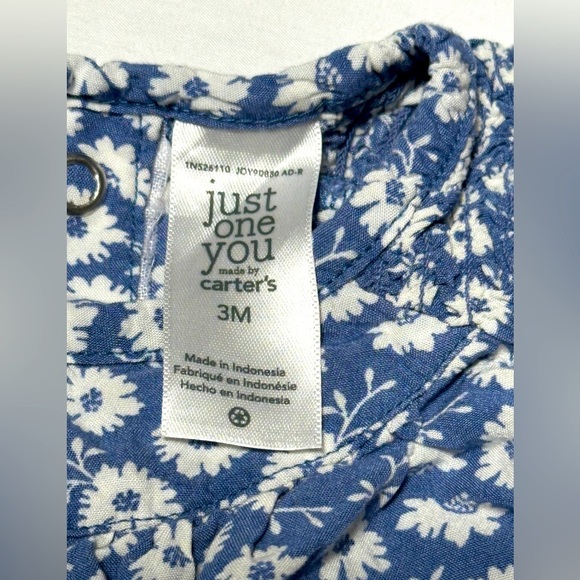 Carters Blue Floral Baby long sleeve Romper size 3 mo - Picture 4 of 4